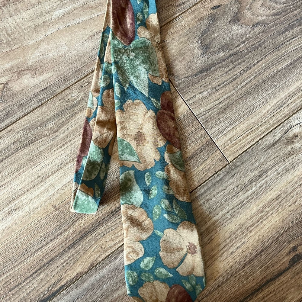 Karl Lagerfeld Floral Silk Tie in Teal and Brown